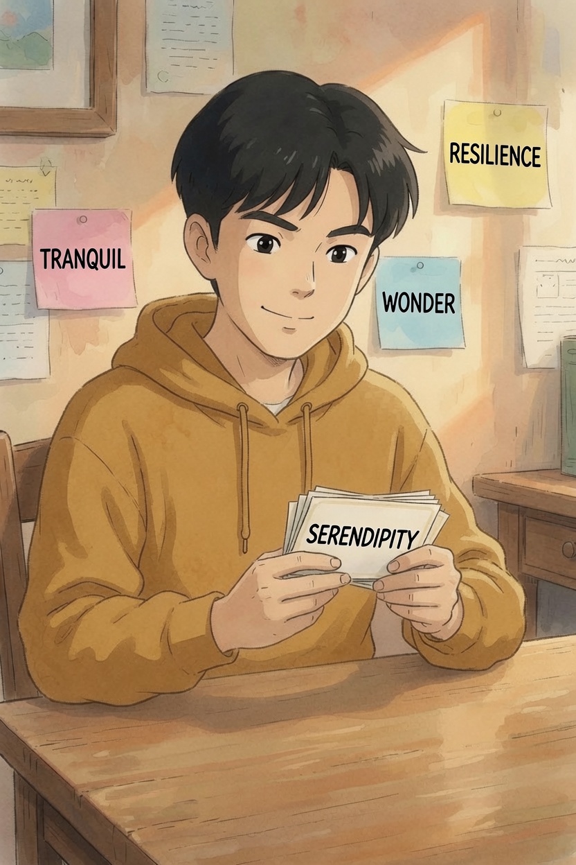 영어 단어 카드로 Vocabulary를 외우는 모습